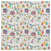 Geburtstagsfeier Party Ballons Kuchen Champagner Stoff (Muster)