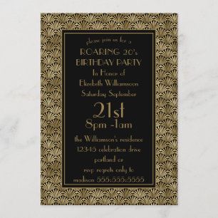Geburtstagsfeier Roaring 20's Black Gold Art Deco Einladung