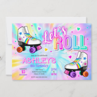Geburtstagsfeier Rollschuhlaufen Tie Dye Neon Glow Einladung