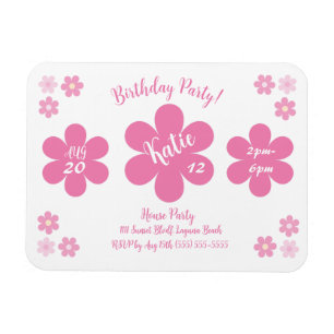 Geburtstagsfeier- Rosa Blumen Glamour- Magnet