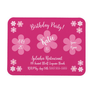 Geburtstagsfeier- Rosa Blumen Glamour- Magnet