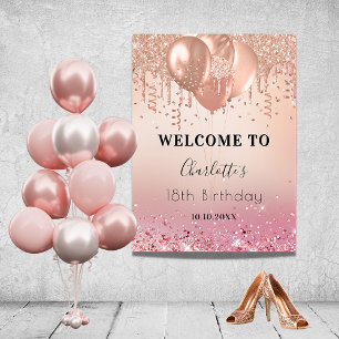 Geburtstagsfeier rosa rose gold pink willkommen poster