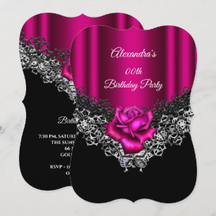 Geburtstagsfeier Rosa Rose Spitze Schwarz Silber Einladung