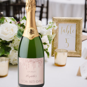 Geburtstagsfeier Rose Gold Glitzer Frauen Schaumweinetikett