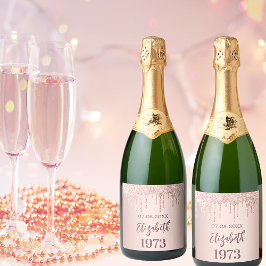 Geburtstagsfeier Rose Gold Glitzer Tropfen Schaumweinetikett