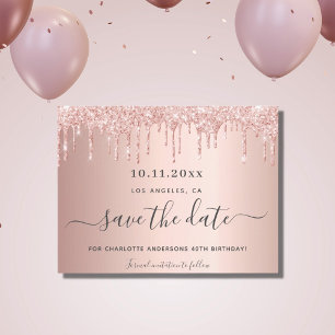 Geburtstagsfeier Roségold Glitter Save-the-Date Ankündigungspostkarte