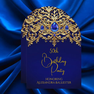 Geburtstagsfeier Royal Blau Gold Spitze Diamanten  Einladung