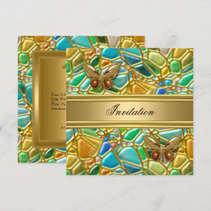 Geburtstagsfeier Schmetterling Gold Türkis Blau Mo Einladung