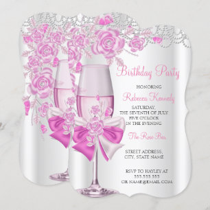 Geburtstagsfeier Schöner Rosa Rosen Champagner Einladung