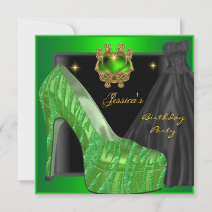 Geburtstagsfeier Schuh Gold Lime Grün Schwarz Zebr Einladung