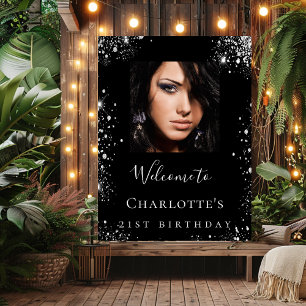 Geburtstagsfeier Schwarz Silber Glitter-Foto-Willk Poster