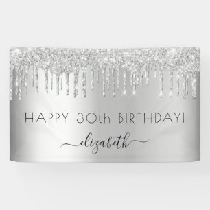 Geburtstagsfeier Silber Glitter Glanz Name Banner