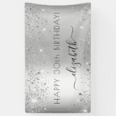Geburtstagsfeier Silber Glitter Staub Monogramm Banner (Vertikal)