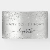 Geburtstagsfeier Silber Glitter Staub Monogramm Banner (Horizontal)