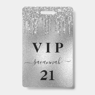 Geburtstagsfeier Silber Glitter Tropfen Luxus VIP Ausweis
