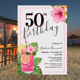 Geburtstagsfeier Tropical Cocktail Flower 50. Gebu Einladung