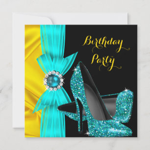 Geburtstagsfeier Türkisblaue High Heels Gelbe Seid Einladung