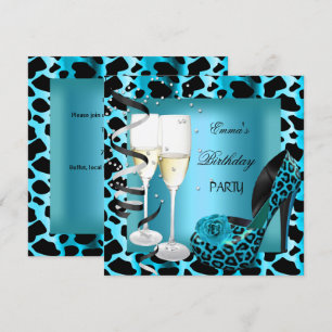 Geburtstagsfeier Türkisblaue Leopard Black Schuhe Einladung