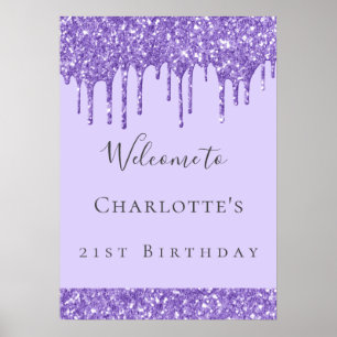 Geburtstagsfeier violett lavendel glitzer name poster