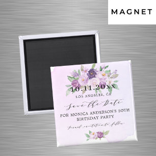 Geburtstagsfeier violette Blumen Save the Date Magnet