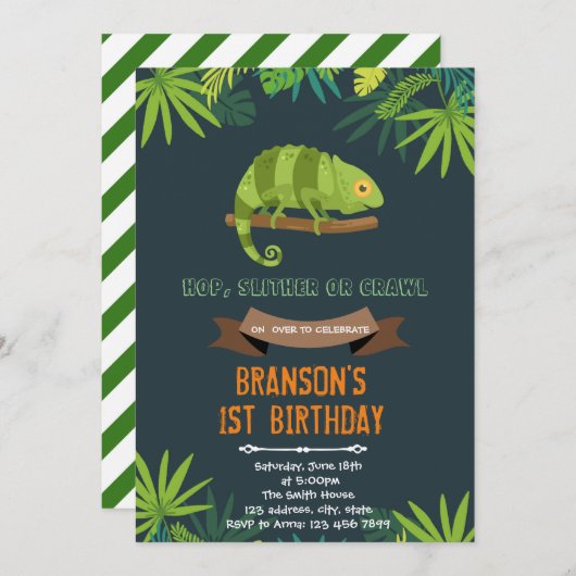 Geburtstagsfeier von Chameleon Einladung (Vorne/Hinten)