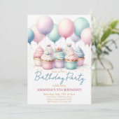 Geburtstagsfeier von Cupcake Einladung (Stehend Vorderseite)