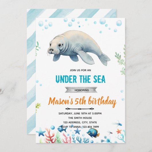 Geburtstagsfeier von Manatee Einladung (Vorne/Hinten)