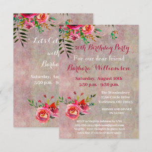 Geburtstagsfeier Wasserfarben Blumen jedes Alters Einladung
