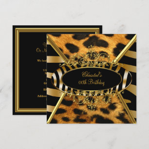 Geburtstagsfeier Wild Gold Schwarz Zebra Leopard Einladung