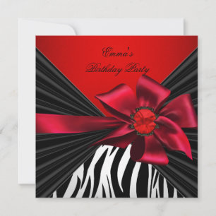 Geburtstagsfeier Zebra Elegant Rot Schwarz Bogen Einladung