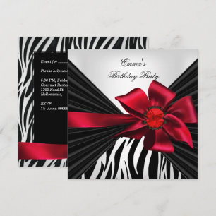 Geburtstagsfeier Zebra Elegant Rot Schwarz Weiß Einladung