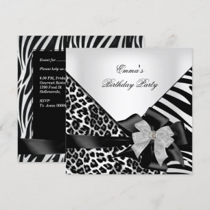 Geburtstagsfeier Zebra Leopard Elegant Schwarz Wei Einladung