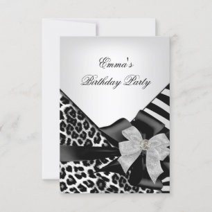 Geburtstagsfeier Zebra Leopard Elegant Schwarz Wei Einladung