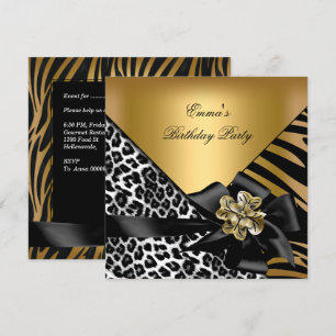 Geburtstagsfeier Zebra Leopard Gold Elegant Einladung