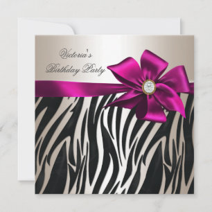 Geburtstagsfeier Zebra Weiß Creme Schwarz Rosa Einladung