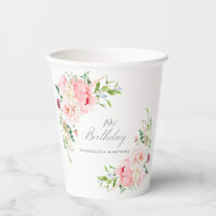 Geburtstagsfeier zum 19. Geburtstag Pink Peony Flo Pappbecher