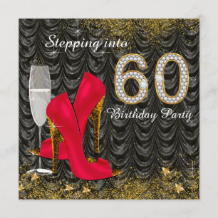 Geburtstagsfeier zum 60. Glitter Satin Rot Einladung