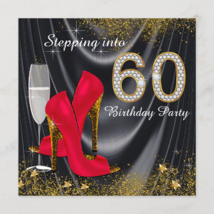 Geburtstagsfeier zum 60. Glitter Satin Rot Einladung