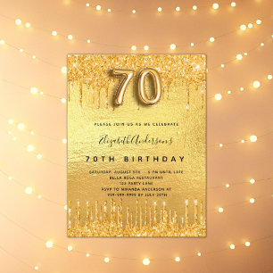 Geburtstagsfeier zum 70. goldene Glittertropfen Einladungspostkarte
