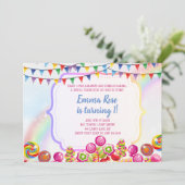 Geburtstagsfeier zum Thema Candyland-Süßigkeiten Einladung (Stehend Vorderseite)