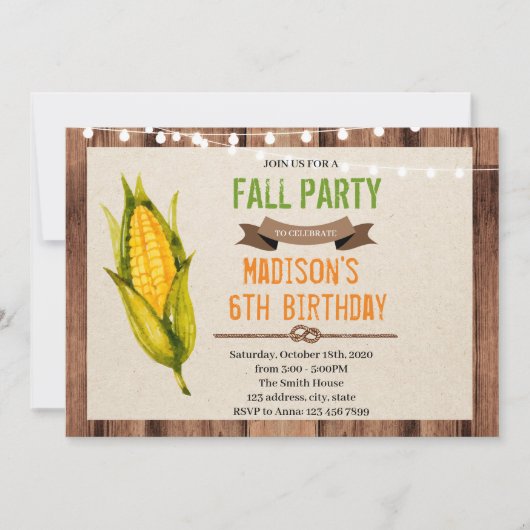 Geburtstagsfeier zum Thema Mais Einladung (Vorderseite)