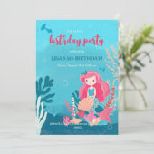 Geburtstagsfeier zum Thema Meerjungfrau. Einladung (Stehend Vorderseite)
