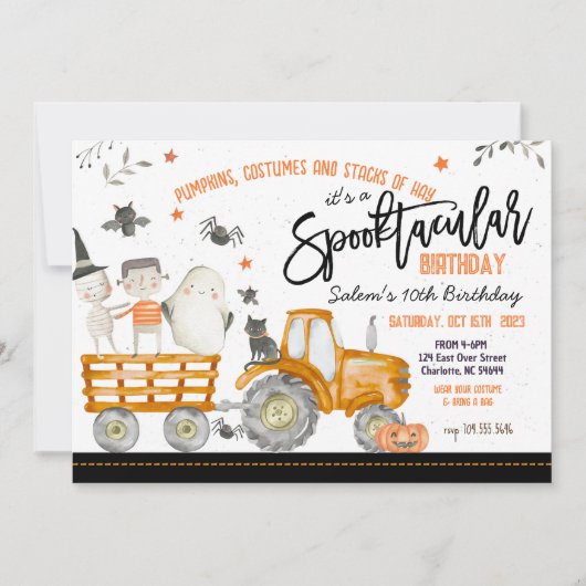 Geburtstagsfeiereinladung von Traktor Halloween, Einladung (Vorderseite)