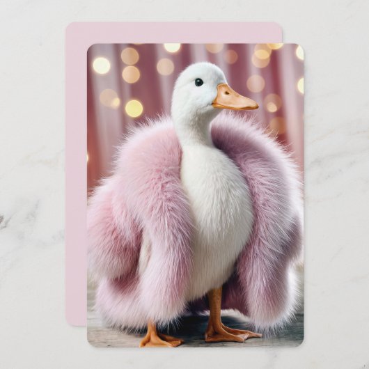 Geburtstagsfeierente mit rosa Pelzmatte Einladung (Vorne/Hinten)