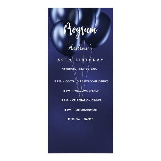 Geburtstagsfeierprogramm Menü blau (Vorne)