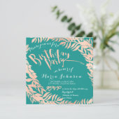 Geburtstagsfeiertagsleafe Minze Aquamarine Rose Go Einladung (Stehend Vorderseite)