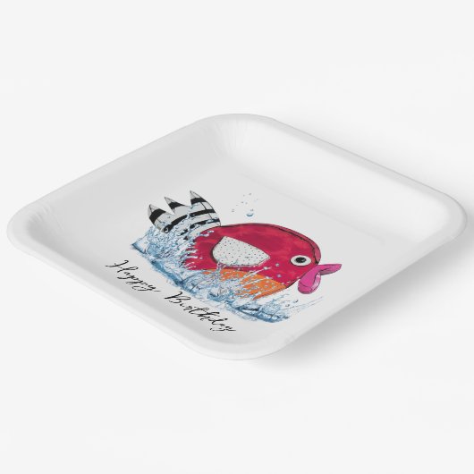 Geburtstagsfisch im Wasser Pappteller (Gewinkelt)