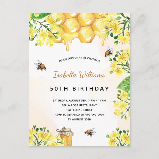 Geburtstagsflorchen Gelb elegante Sommereinladung Postkarte (Vorderseite)