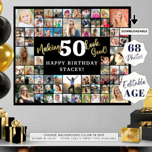 Geburtstagsfoto Collage AGE sieht gut aus 68 Pic Poster