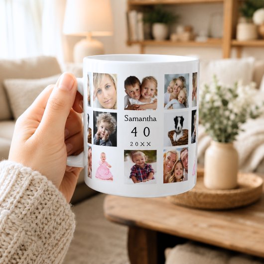 Geburtstagsfoto-Collage weiß schwarz Kaffeetasse